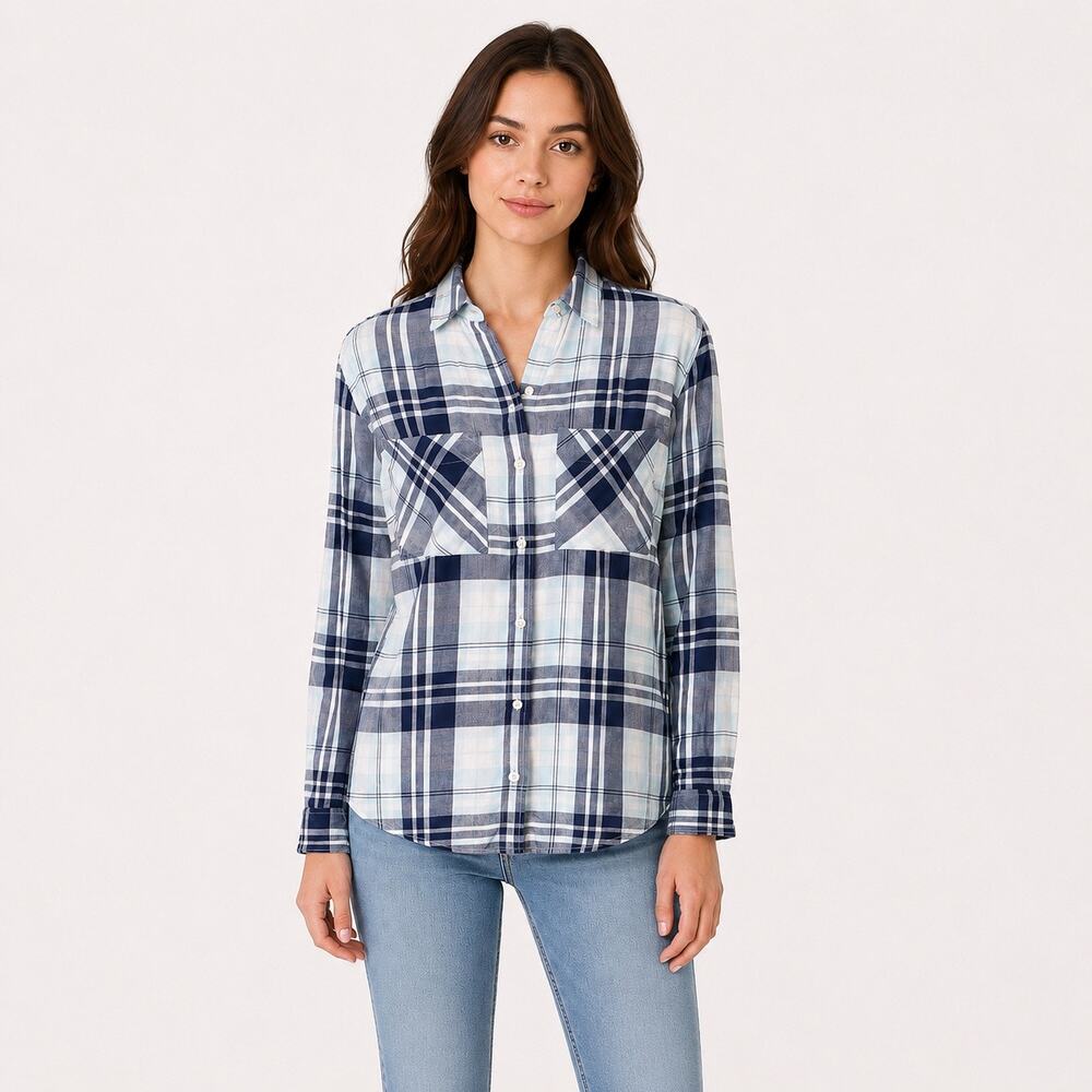 Express Blue Plaid Soft Lightweight Button Shirt Size XS Cottage Cabincore